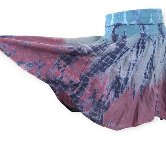 Tie Dyed Skirt Scarf Hem Fold Waistband Women’s Size Medium aqua mauve purple - Picture 8 of 8